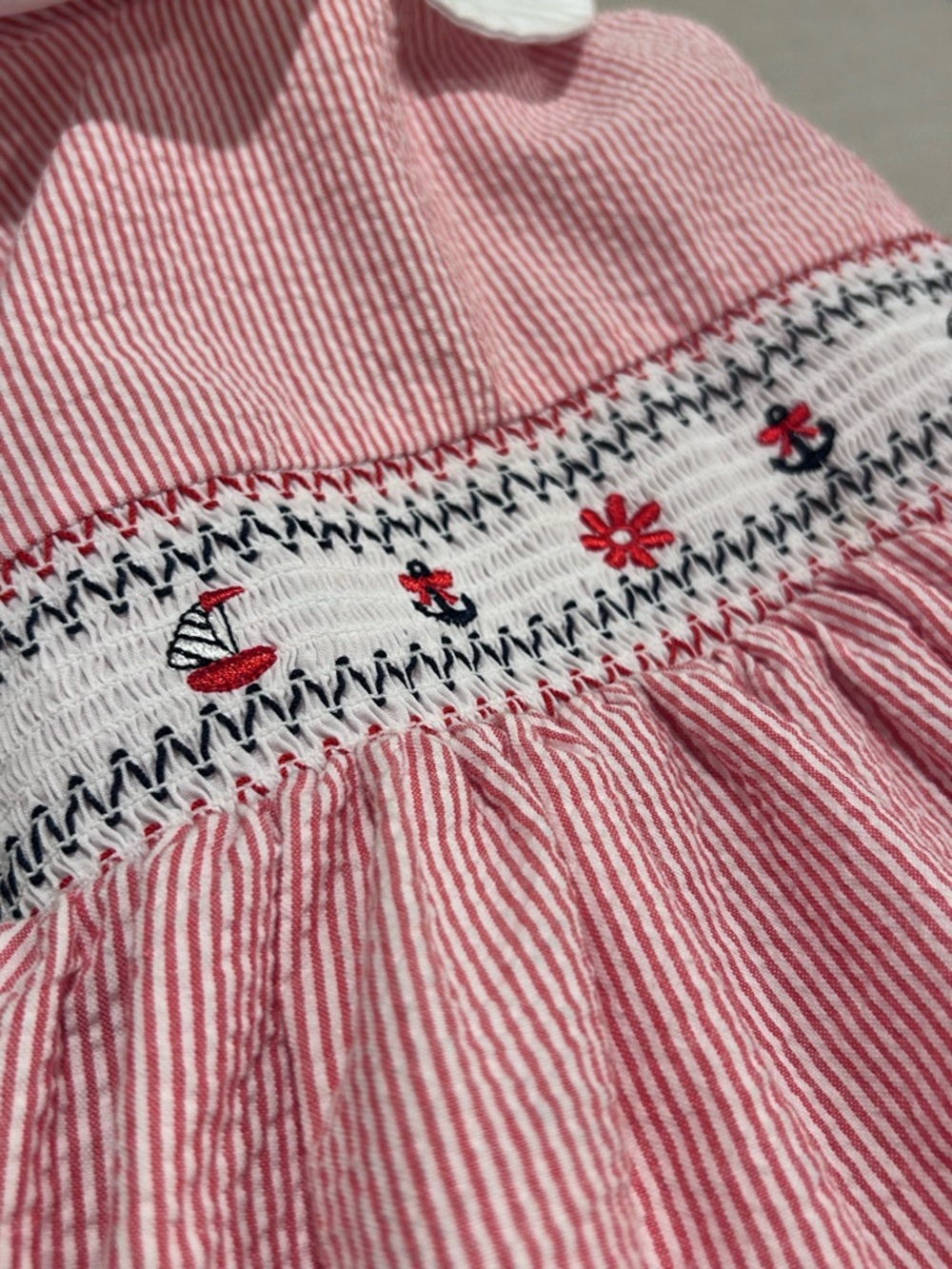 Good Lad Seersucker Nautical Smocked Toddler Dress Size 3 - Picture 8 of 12